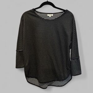 Max Studio Black and White Polka Dot 3/4 Sleeve Blouse Medium